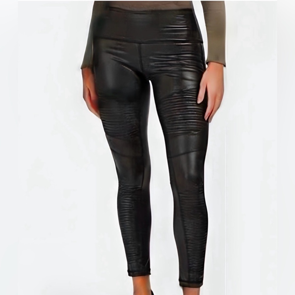 7‎ for all Mankind Black Faux Leather Moto Leggings Pants size L Rocker Chic